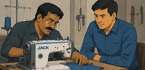 A mechanic tests the machine while M Fazle Karim watches