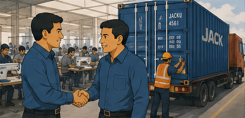 A handshake seals the first container order of Jack machines